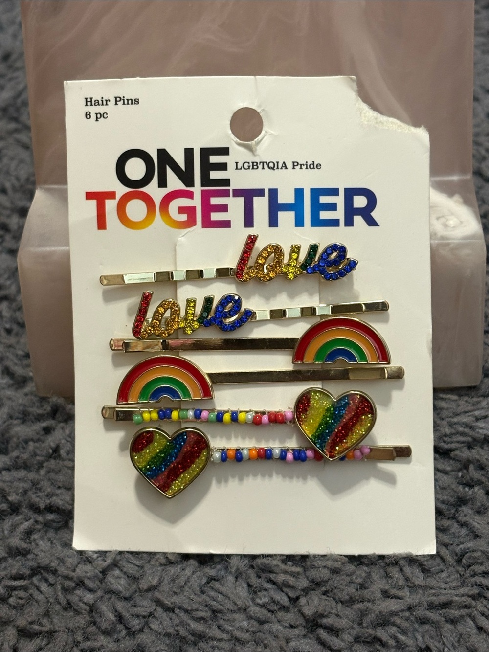NWT set of 6 One Together LGBTQIA Pride rainbow hair pins